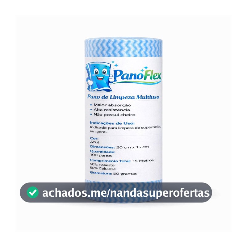 100 unidades Pano de Limpeza Azul PanoFlex 20x15cm Alta Absorção Multiuso