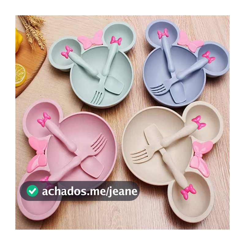 Prato Minnie Mickey com 3 Divisórias Infantil Com talheres Colorido Alimentação Criança Disney fofo