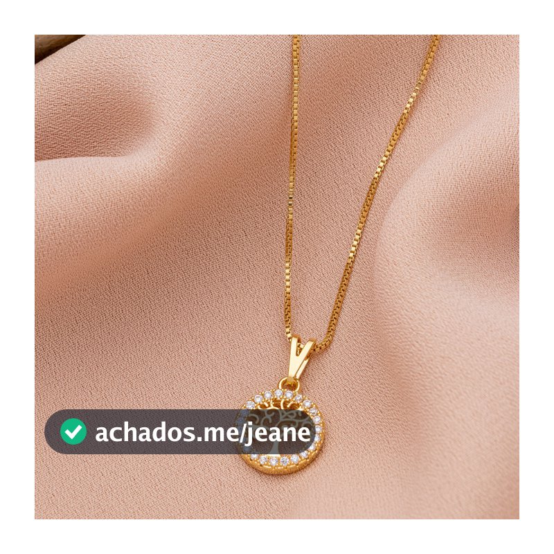 Colar Arvore da Vida em Zircônias Importadas Dourado e Prata Banhado - D France Semijóias