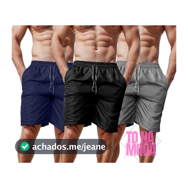 3 Bermudas Shorts Tactel  Masculinas Piscina Promo