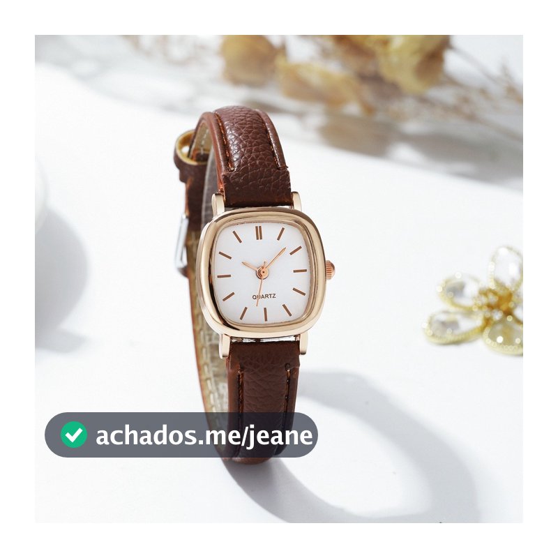 Relógio Feminino De Rosto Quadrado Com Mostrador Pequeno E Pulseira De Couro Para Todos Os Dias