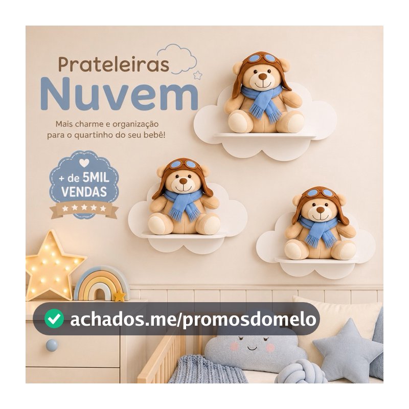 Trio Prateleira Nuvem MDF Infantil | Nicho Decorativo Quarto Bebê | Fácil Instalação | 10 Cores