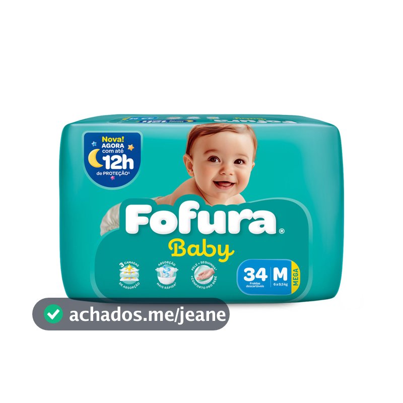 Fralda Descartável Fofura Baby Mega M com 34 Unidades