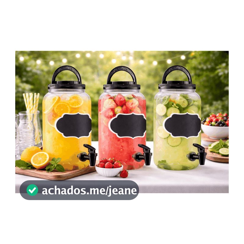 Suqueira Dispenser Bebidas 3,6 Litros Com Torneira Tampa Plástico Preto Festa Garrafa De Agua