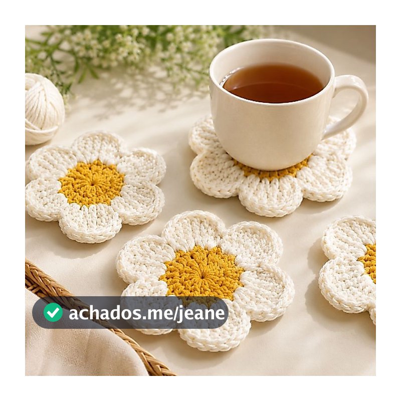 Kit Porta Copos Flor em Crochê com Fio de Malha | Flor Artesanal | Descanso de Copo