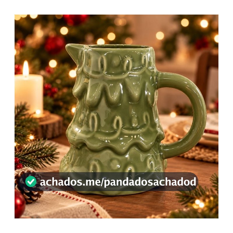 Jarra de Cerâmica Árvore de Natal Verde 1,5L Com Detalhes Alto Relevo Decoração Natal