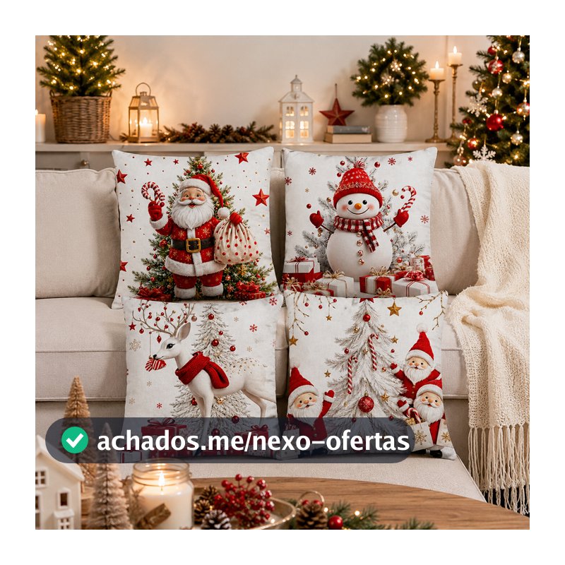 KIT 4 CAPAS DE ALMOFADAS DECORATIVAS NATAL PAPAI NOEL BONECO DE NEVE FELIZ NATAL  RENA ORIGINAL