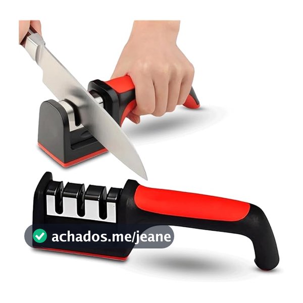 Afiador de Facas 3 Estágios Profissional com Base Antiderrapante e Cabo Ergonômico | Cozinha Inox