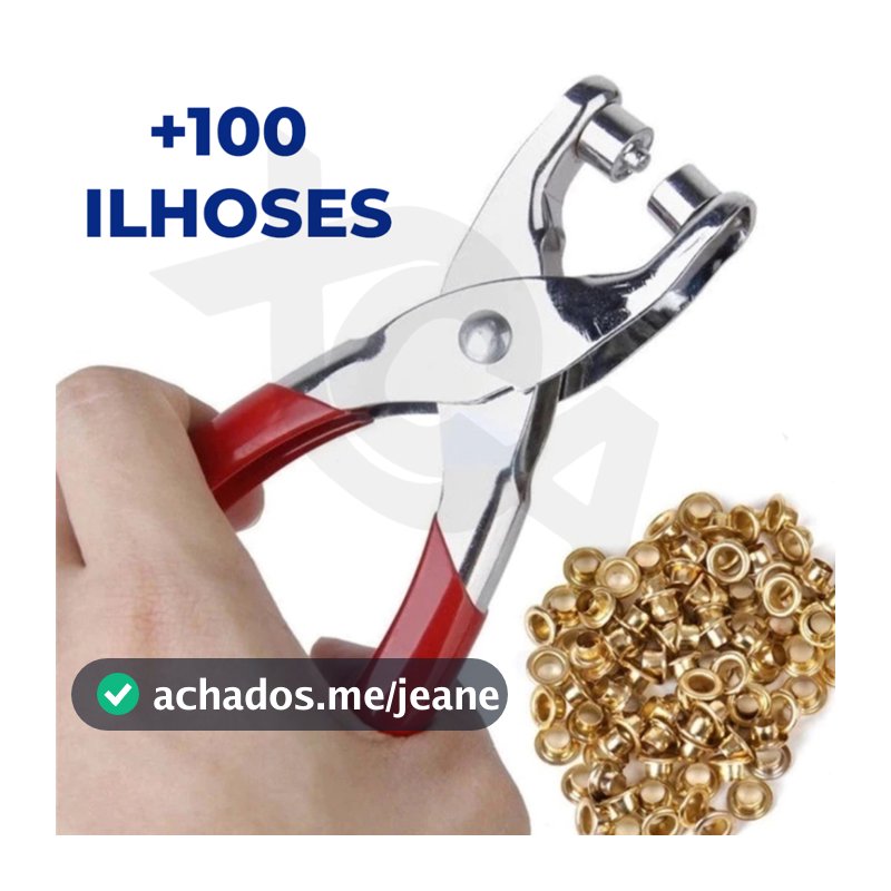 Alicate Para Colocar Ilhos Rebite Manual + 100 Ilhoses Dourados