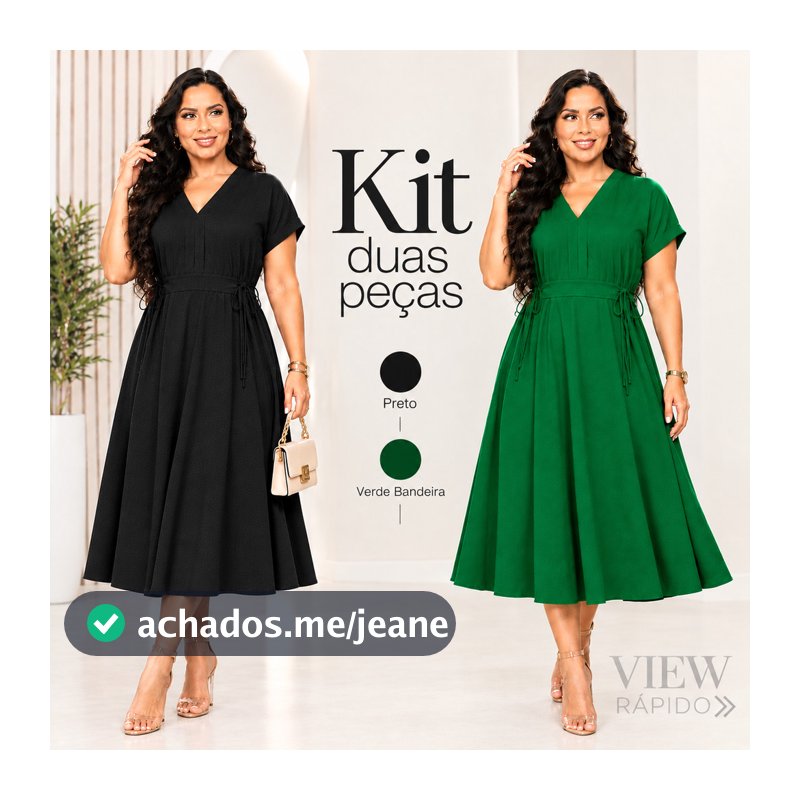 KIT 2 Vestidos Midi Soltinhos Manga Moda Evagélica Elegante Casual Premium Godê Caimento Fluido