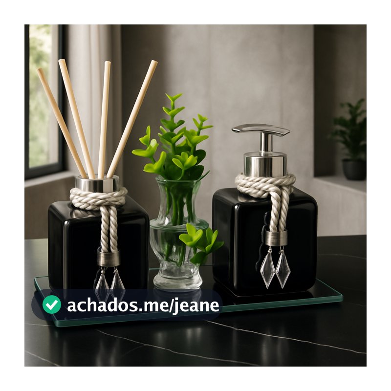 Kit  Lavabo Banheiro Moderno Luxo c/ Saboneteira 300 ml Aromatizador Vaso Bandeja