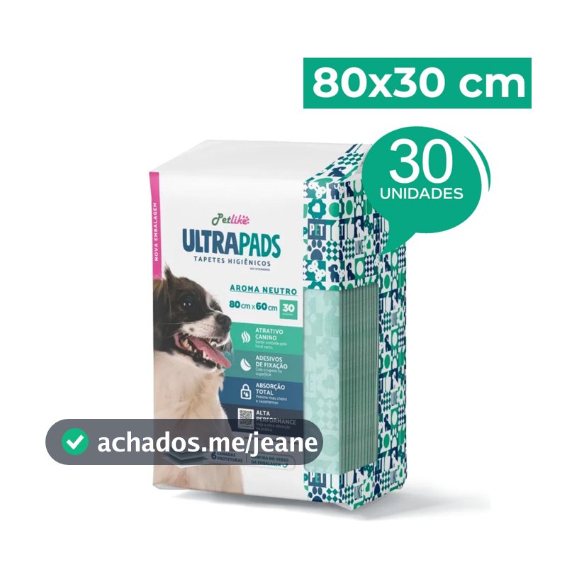 Tapete Higiênico Cães Ultra Pads Natural 80cmx60cm 30 unidades