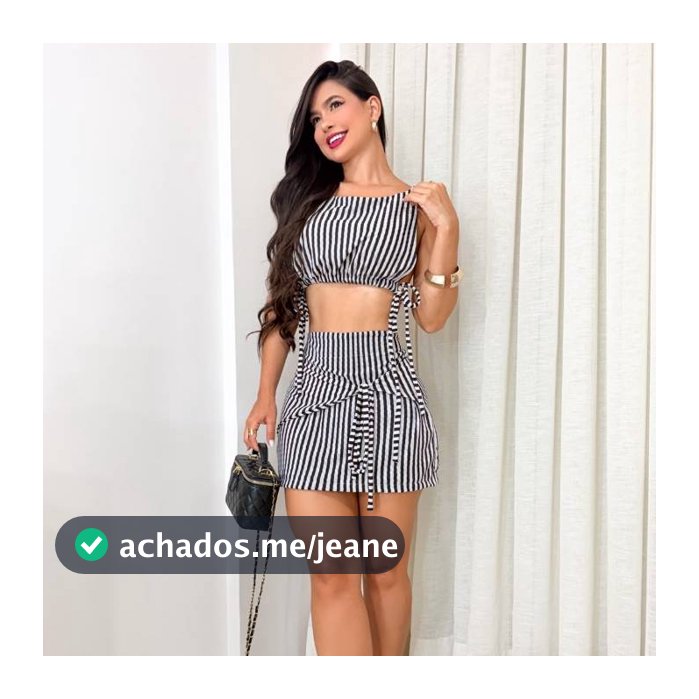 Conjunto Cropped e Saia Feminino Verão Listrado