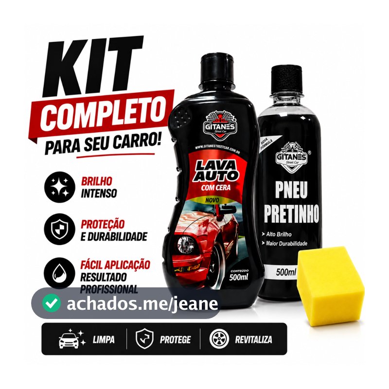 KIT LIMPEZA SHAMPOO COM CERA 500ML /PRETINHO 500ML + APLICADOR AUTOMOVEIS E MOTOS
