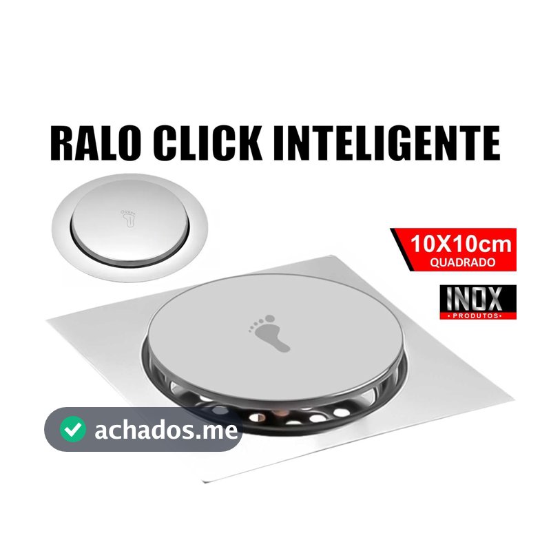 Ralo Click Inteligente 10x10 Cm Quadrado Redondo Inox Cromado - Veda Cheiro Banheiro Casa Cozinha