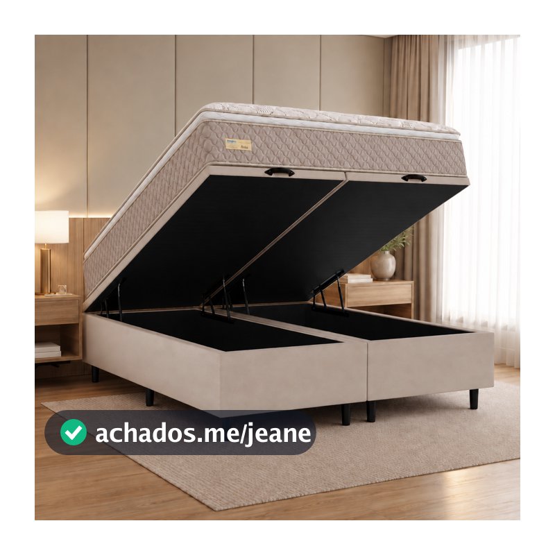Cama Box Baú Queen Size 158x198x67 com Colchão Molas Ensacadas Umaflex Pillow Top Ávila Bege