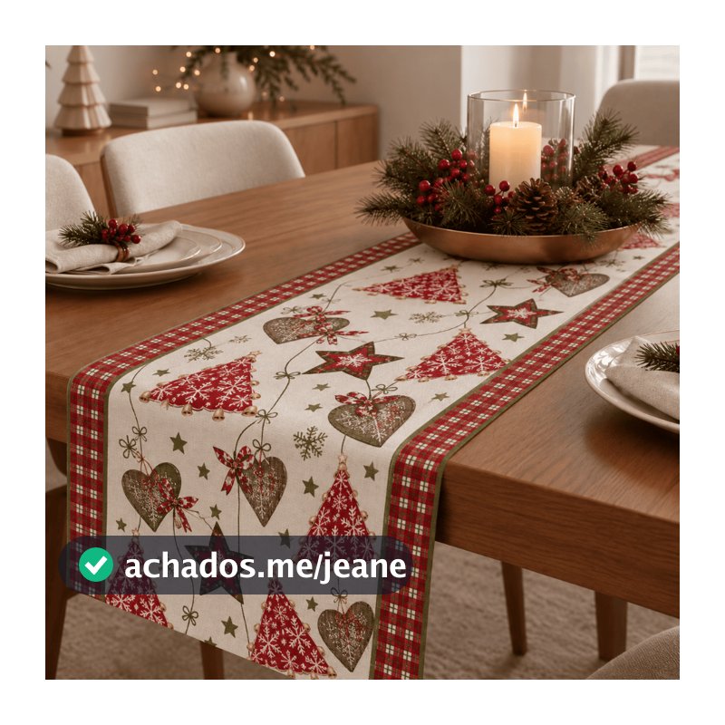 Caminho de Mesa Natalino Oxford 45x150cm Estampado Mesa Posta Decoração Natalina Ceia