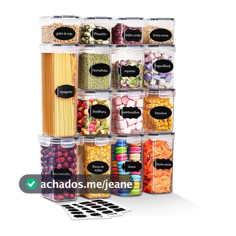 Kit 15 Potes Herméticos Mantimentos Quadrado Cozinha Tampa Trava Recipientes De Organização Luvinco
