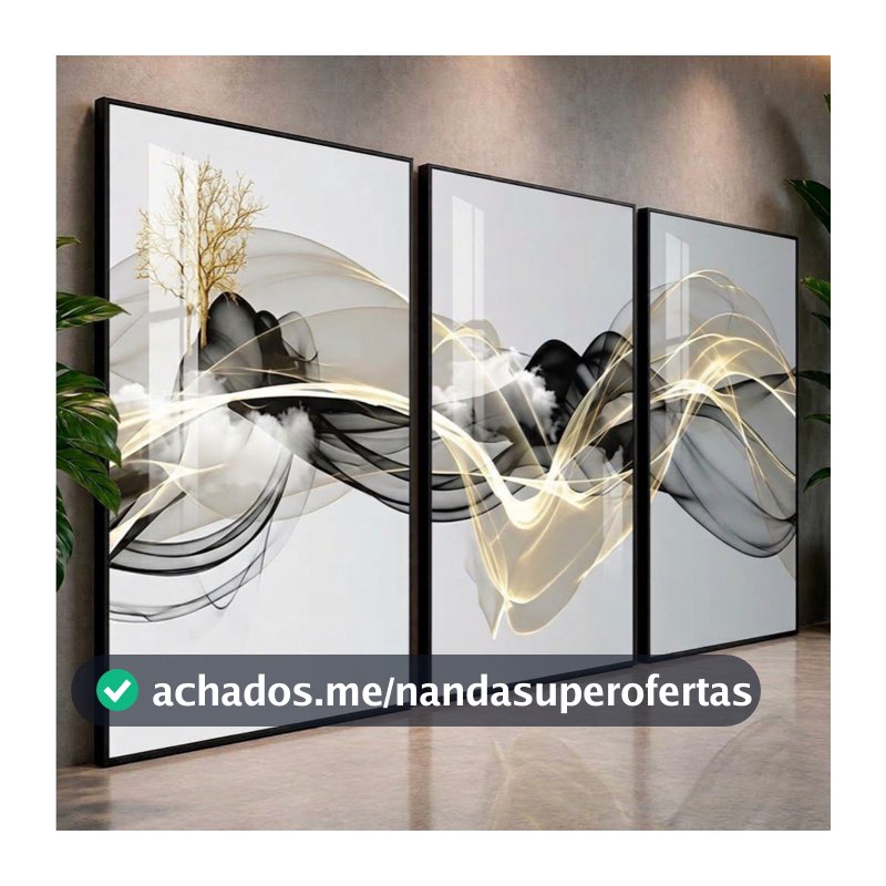 Quadro Decorativo Sala Abstrato Linha Gold Moldura Moderna