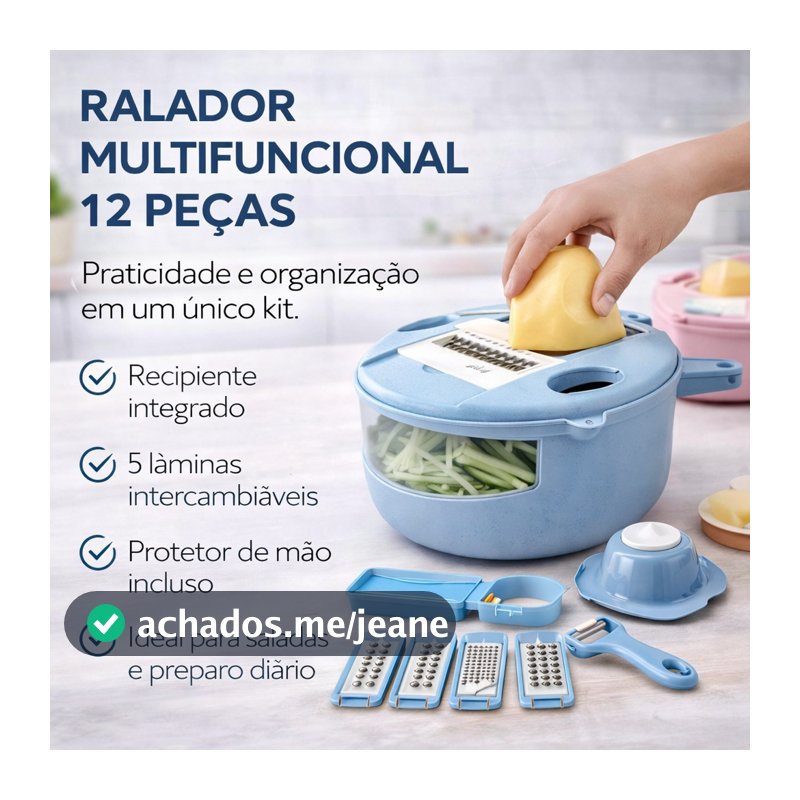 Ralador Fatiador Multifuncional 12 Peças Cortador De Legumes Verduras Com Recipiente