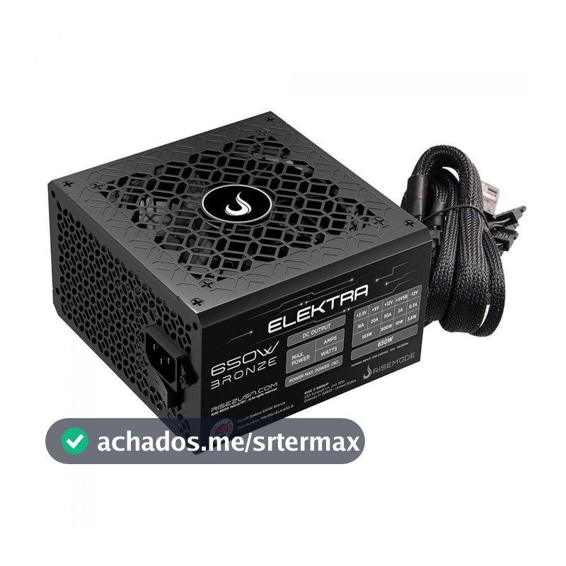 Fonte Rise Mode Elektra, 650W, 80 Plus Bronze, PFC Ativo, Preto, RM-PSU-ELK-650-B