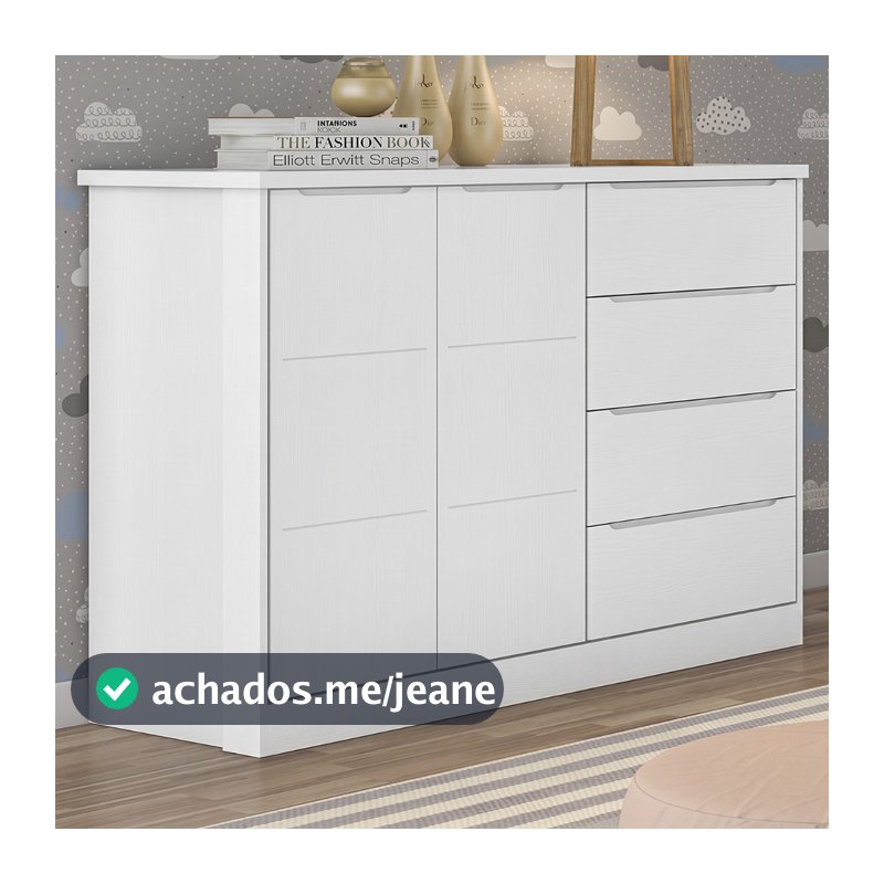 Cômoda Infantil 2 Portas e 4 Gavetas Pérola Branco - Phoenix