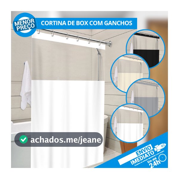 Cortina Box com Visor Banheiro AntiMofo Resistente Alta Qualidade PVC Várias Cores Envio Imediato