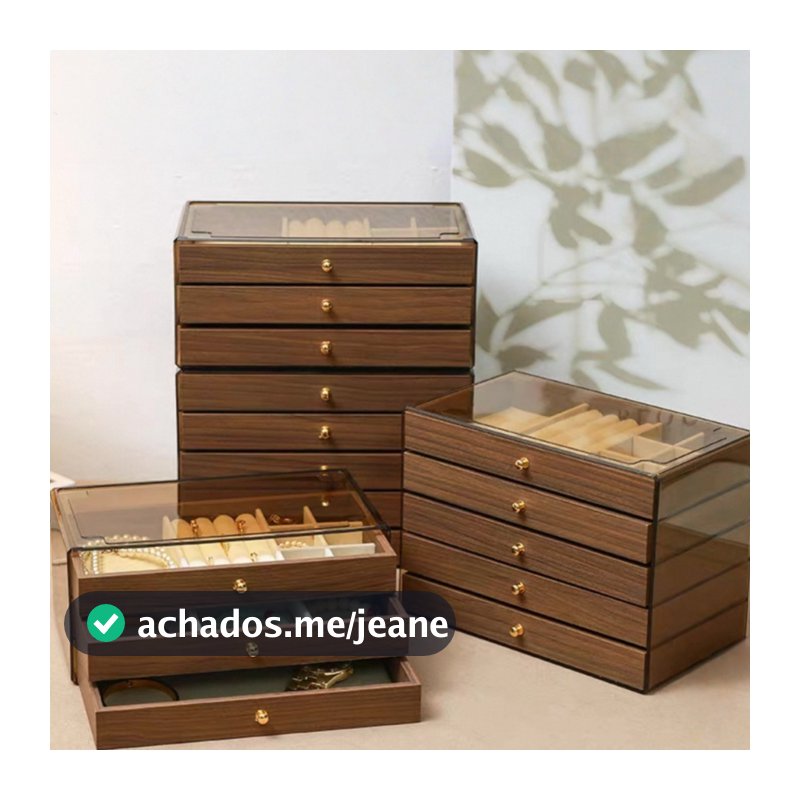 Organizador Porta-Joias de Madeira com Divisórias para Anéis, Brincos e Acessórios