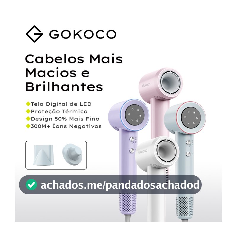 GOKOCO Secador de Cabelo GD029 Alta Velocidade Secador íons negativos Profissional 1500W de 2 Minutos Secagem Rápida