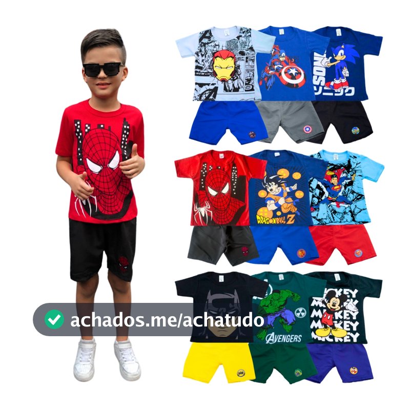 Kit Sortido 10 Peças De Roupas Menino- 5 Camisetas + 5 Bermudas