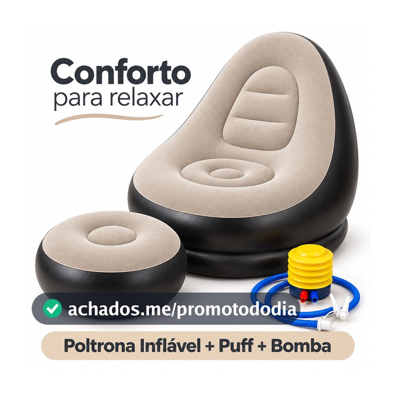 Poltrona Inflável Premium com Puff e Bomba - Sofá Confortável para Sala, Quarto e Camping