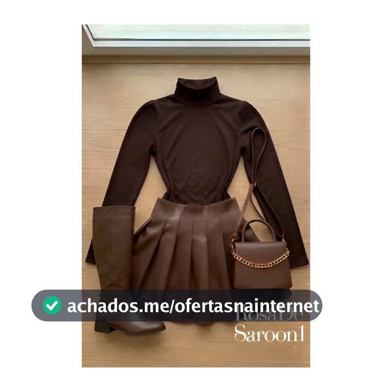 Conjunto Feminino Body Gola Alta + Saia Couro MARROM  Plissada