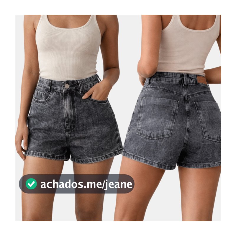 Short Preto stonado barra tradicional com bolso verdadeiro jeans premium 100% jeans