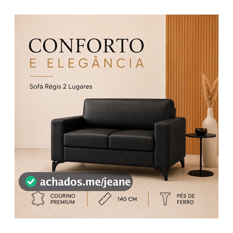 Sofá 2 Lugares em Courino 140cm Régis com Pés de Ferro para Sala