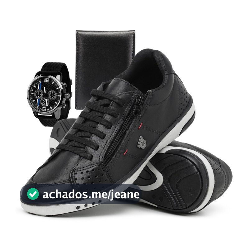 Sapatenis Masculino Casual com Cadarços Acessórios Relógio e Carteira