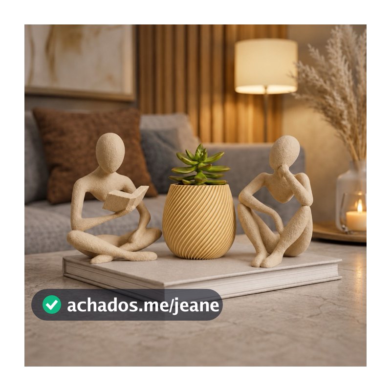 Kit Decoração – Estátua Livro + Pensador e Vaso Espiral | Impressão 3D