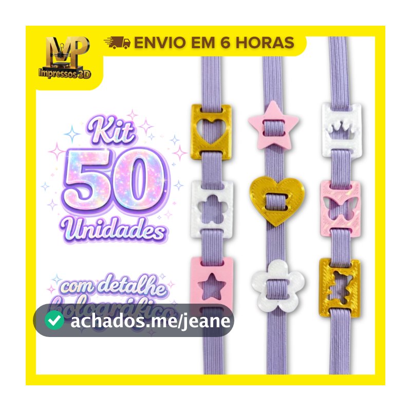 Kit 50 Passante de Elástico Holográfico | Finalizador para Encadernação, Agenda e Laços | Plástico Biodegradável