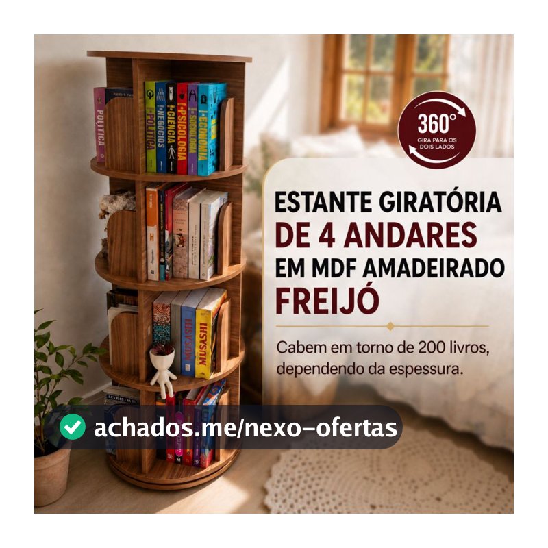 Prateleira Estante Giratória Organizador Rotatório MDF 1.30m 200 Livros