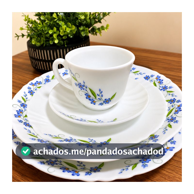 Aparelho de jantar e chá 20 peças Fratelli. Opala. Prato fundo, raso, sobremesa, pires e xicara