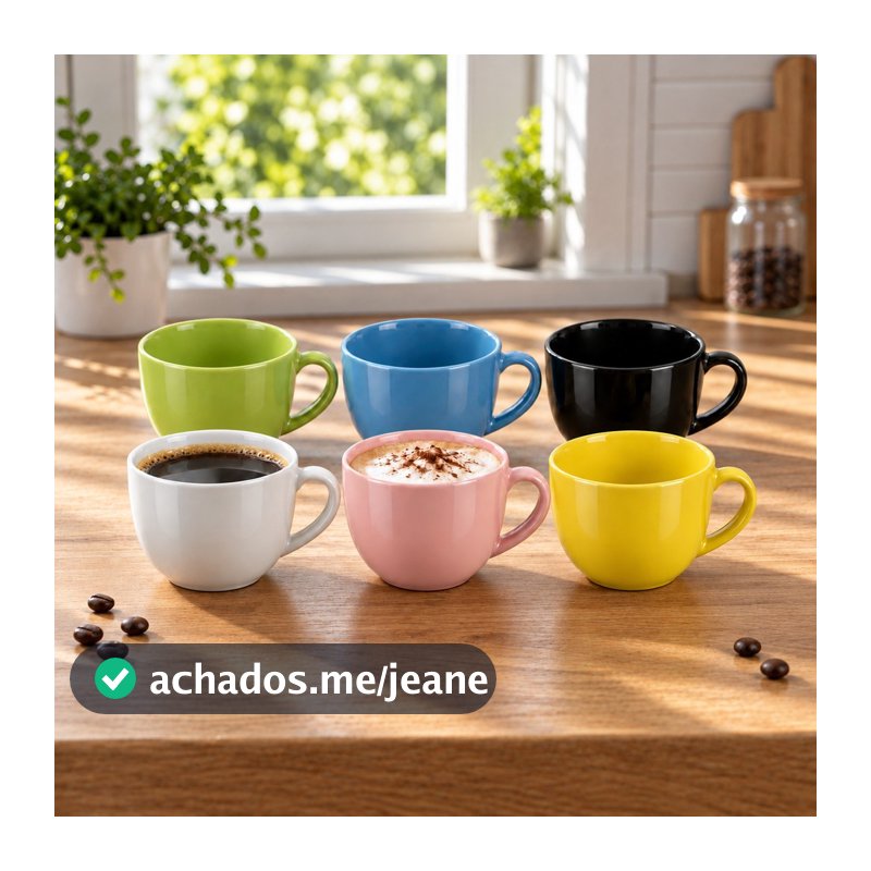 Jogo 6 Xícaras de Café e Chá Porcelana 170ml Coloridas Kit Xícara Pequena para Expresso Café Chá