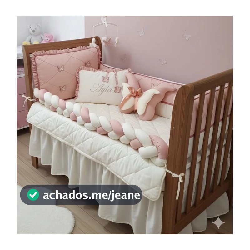Kit Berço Americano 10 peças trança/rolinho meninas rose blush/nervuras/ BORBOLETA DE ASA
