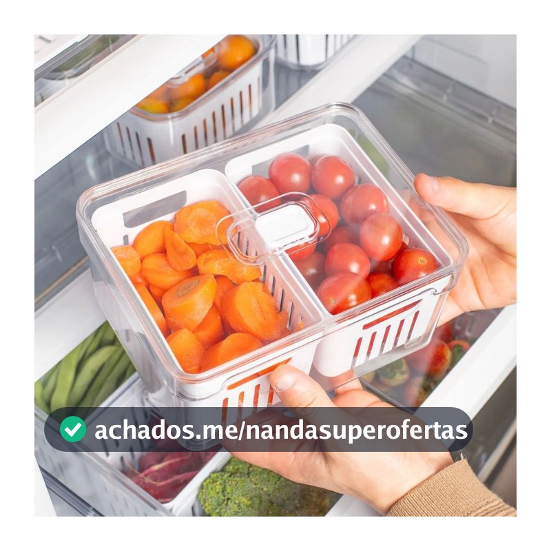 Organizador Alimentos Geladeira com cesto Único duplo 2,2L (20x15cm) Linha Clear Fresh - OU
