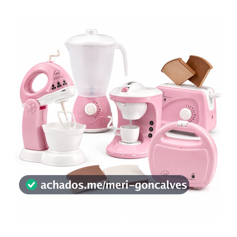 Kit Cozinha Infantil 5 Peças Faz de Conta Cafeteira Sai Água Torradeira Pula Pão Rosa