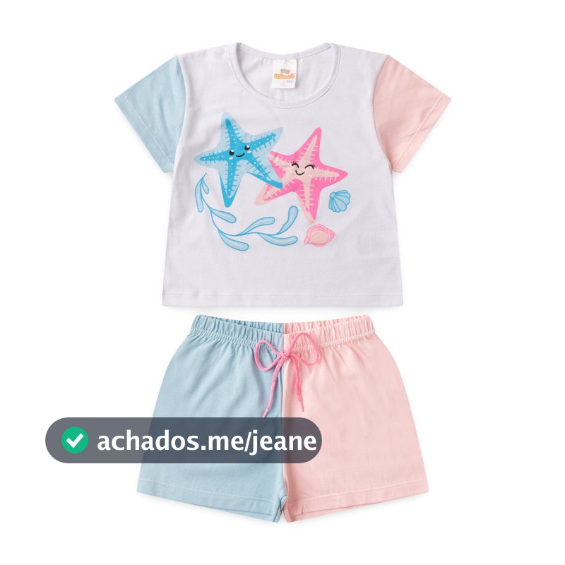 Conjunto Infantil Feminino camiseta Silk Estrela do Mar Tam 2 ao 14 anos