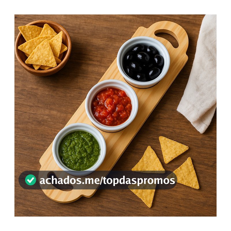 Kit Tábua Com 3 Ramequins Porcelana Servir Molhos Tempero Petiscos Decoração Mesa Posta