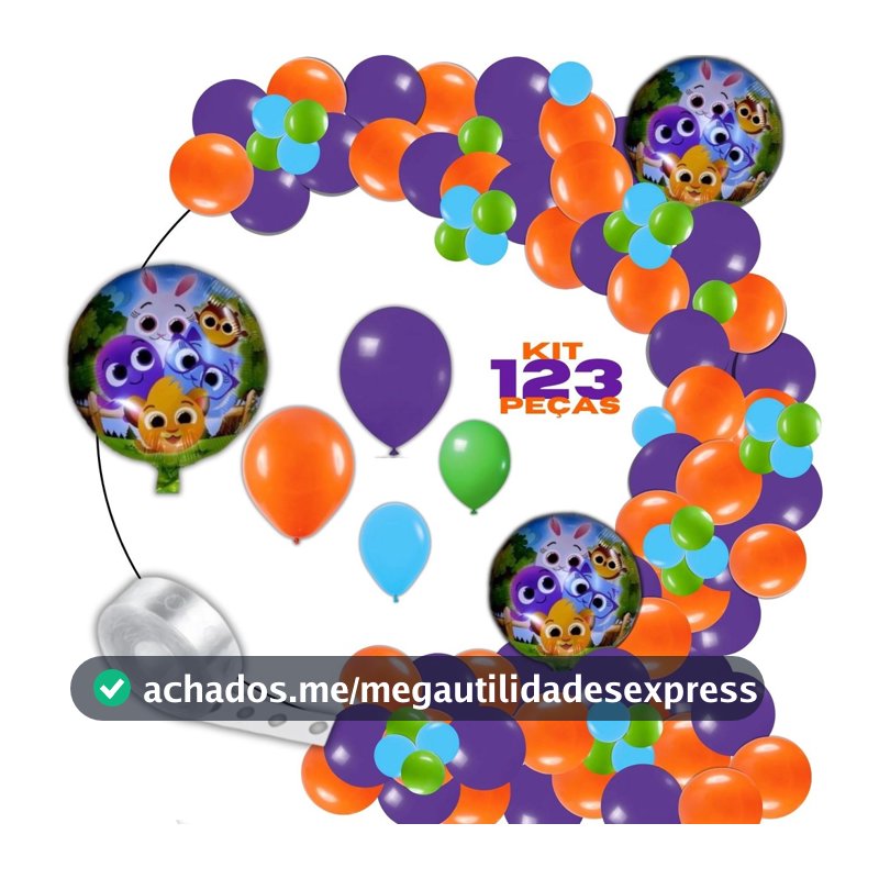 Kit 123pçs - Kit Arco de Balão Bolofofos: 120 Balões N9 e N5 + 2 Balões Metalizados + Fita Arco Desconstruído 5m
