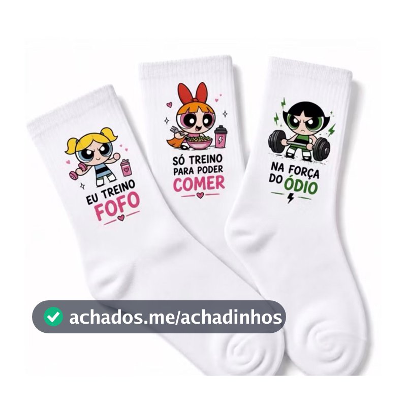 Kit 3 Pares de Meia Feminina Estampa Menina Poderosa Treino Academia