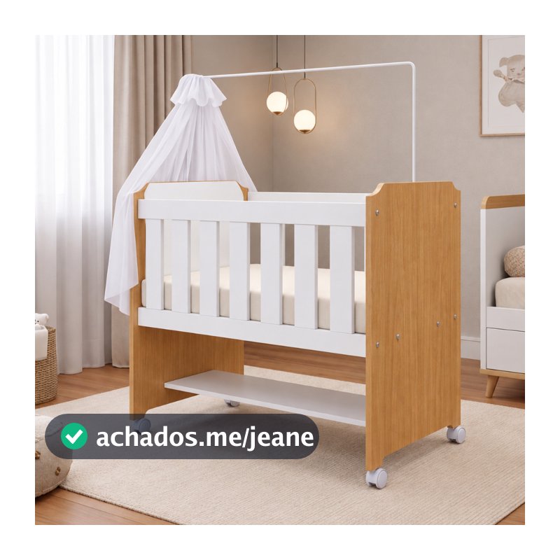Mini BerçoMoises Para Bebê com Colchão D18 Incluso Impermeável 100% MDF Rodinhas Suporte Mosquiteiro