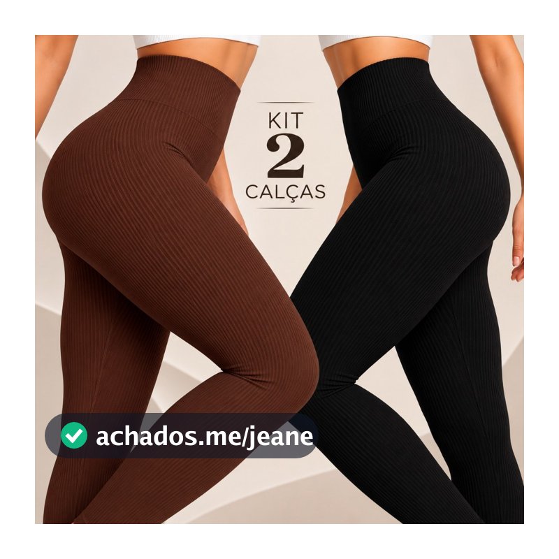 Kit 2 Calças Legging Canelada Premium de Cintura Alta Sem Costura Academia Feminina Elástica e Fitness