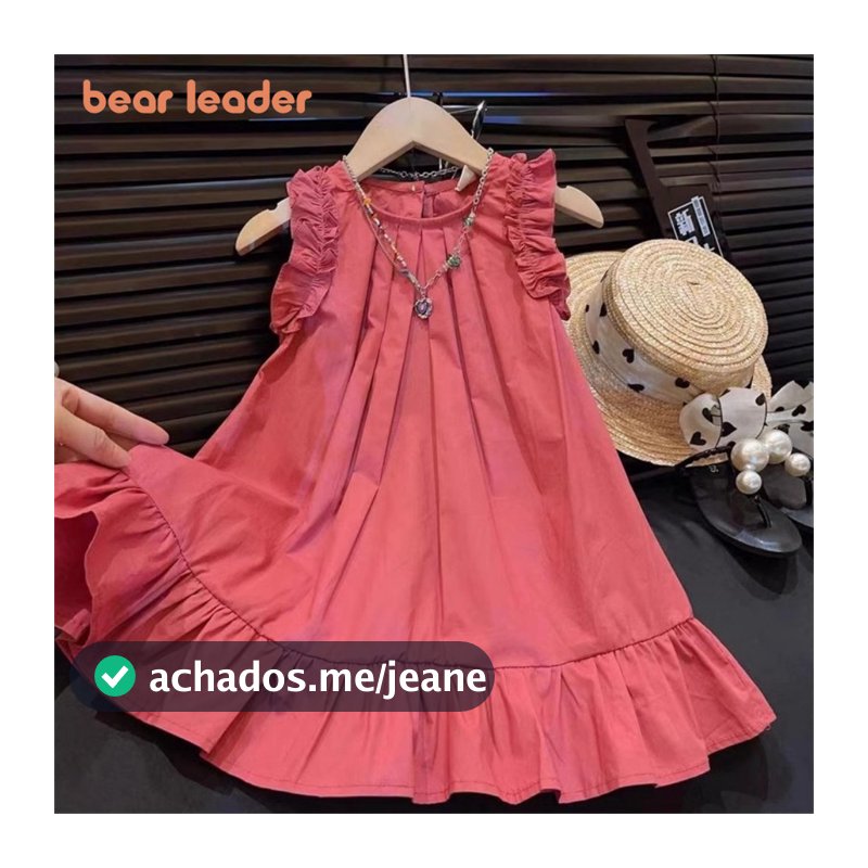 Bera Leader Versão Coreana Vestido Sem Mangas Cor Sólida Pescoço Redondo Vestuário Infantil Moda Verão
